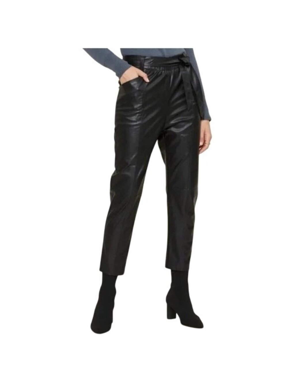 Current Air Paperbag Pants Size Small Faux Leather Cropped High Rise Belted Moto